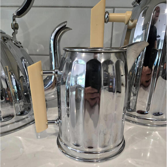 Tea Set Demeyere art deco chromed metal phenolic handled Coffee Pot Cream Sugar - Picture 5 of 10